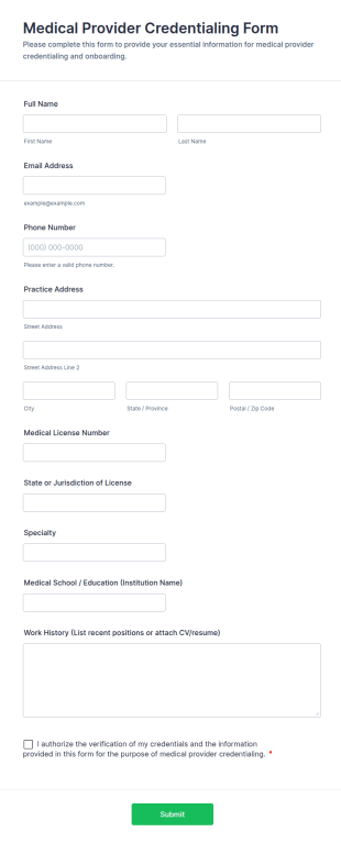 Medical Provider Credentialing Form Template