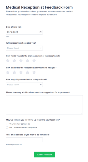 Medical Receptionist Feedback Form Template