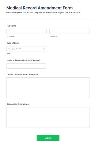 Medical Record Amendment Form Template