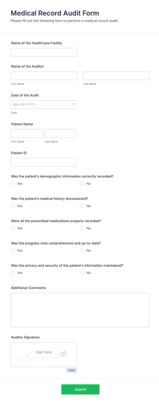 Medical Record Audit Form Template
