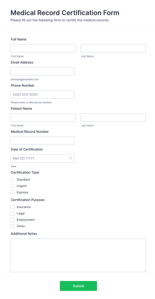 Medical Record Certification Form Template