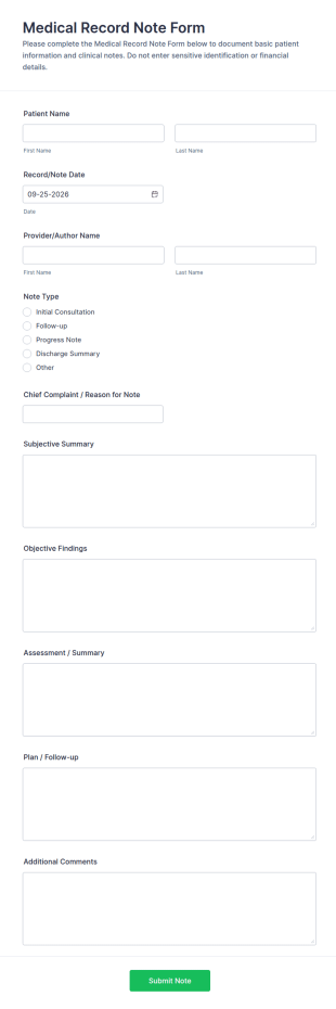 Medical Record Note Form Template