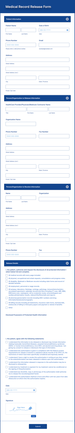Medical Record Release Form Template