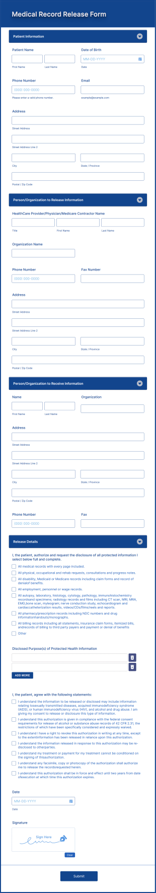 Medical Record Release Form Template