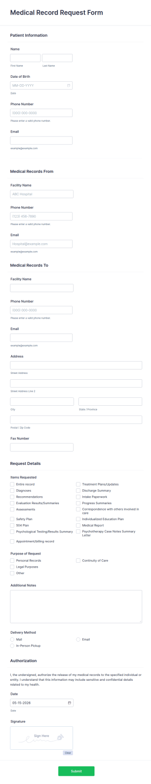 Medical Record Request Form Template