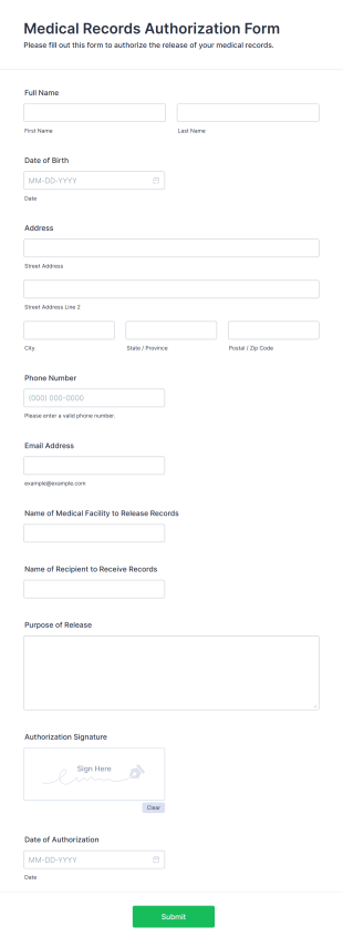 Medical Records Authorization Form Template