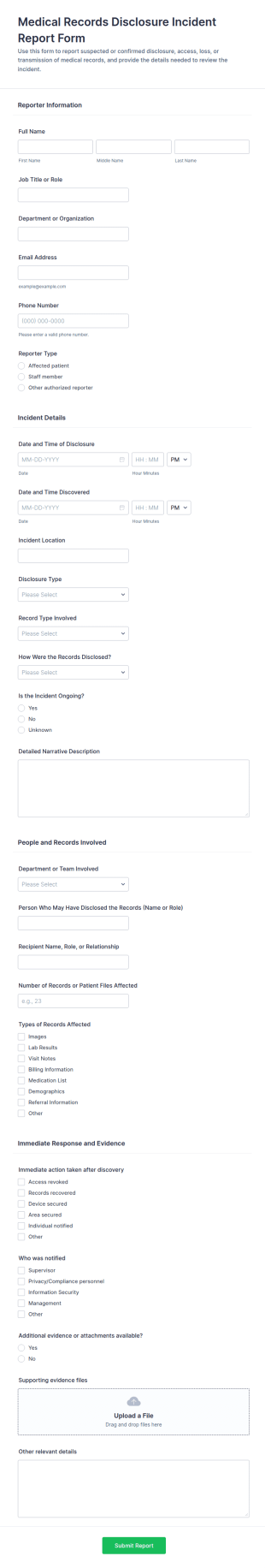 Medical Records Disclosure Incident Report Form Template