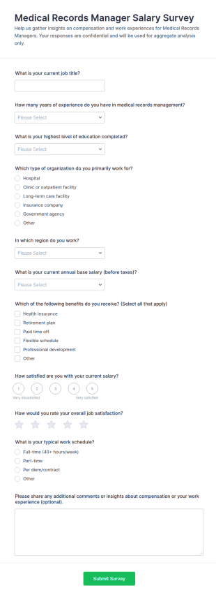 Medical Records Manager Salary Survey Form Template