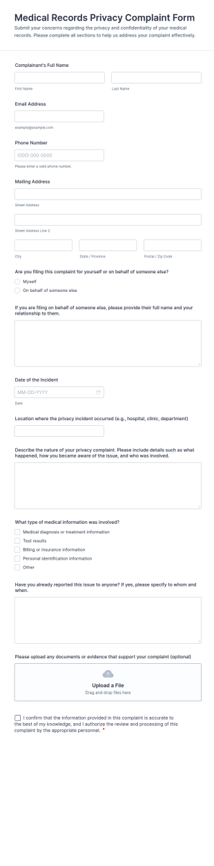 Medical Records Privacy Complaint Form Template