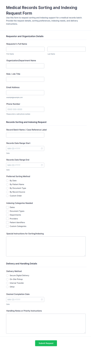 Medical Records Sorting And Indexing Request Form Template