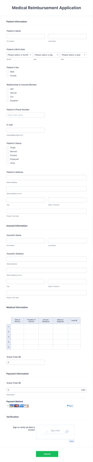 Medical Reimbursement Application Form Template