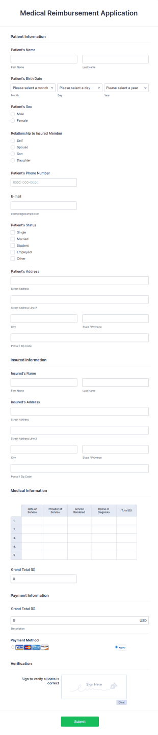 Medical Reimbursement Application Form Template