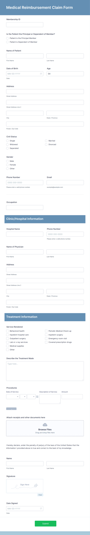 Medical Reimbursement Claim Form Template