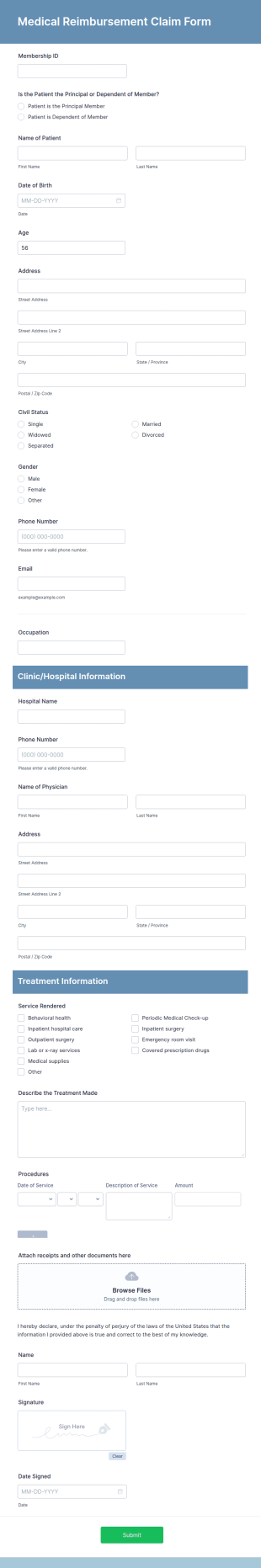 Medical Reimbursement Claim Form Template