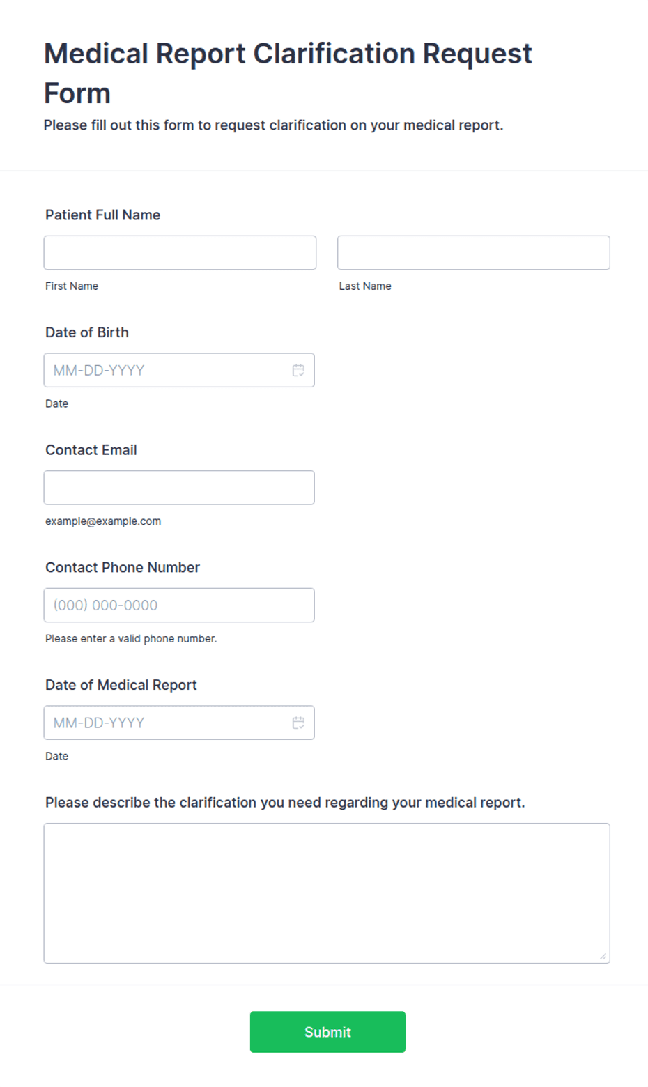 Medical Report Clarification Request Form Template | Jotform