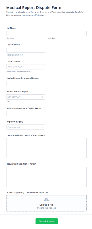 Medical Report Dispute Form Template