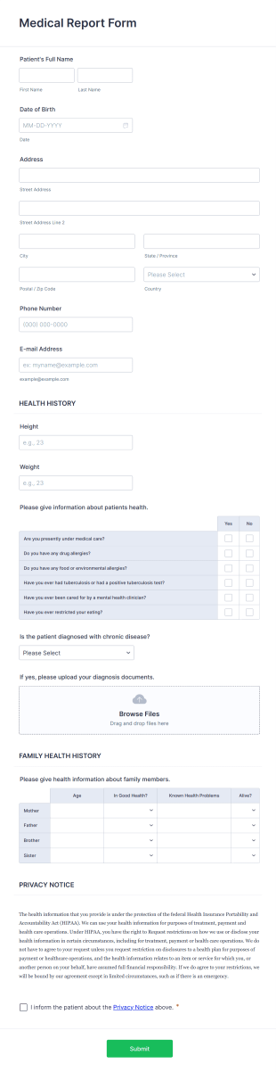Medical Report Form Template