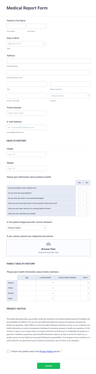 Medical Report Form Template