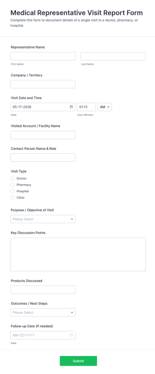 Medical Representative Visit Report Form Template