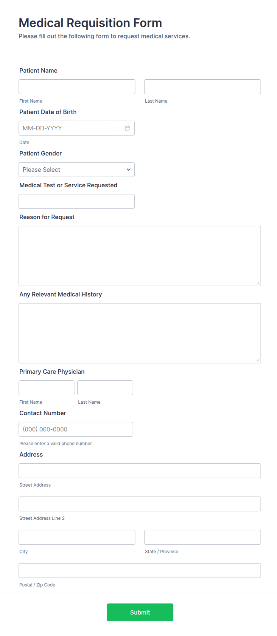 Med Request Form Medical Requisition Form Template | Jotform