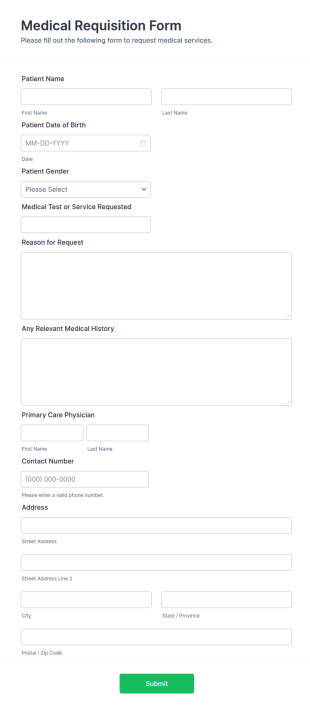 Medical Requisition Form Template