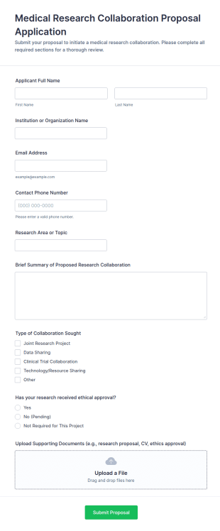 Medical Research Collaboration Proposal Application Form Template