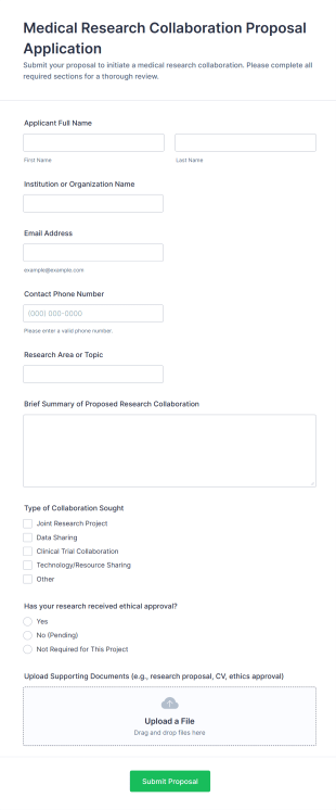 Medical Research Collaboration Proposal Application Form Template