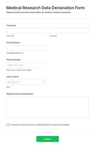 Medical Research Data Declaration Form Template