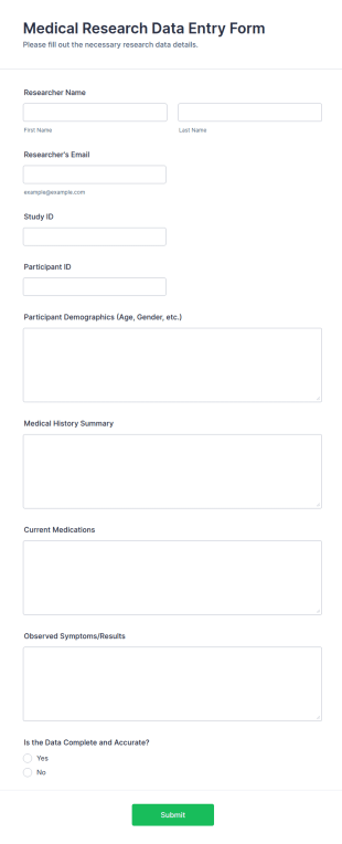 Medical Research Data Entry Form Template