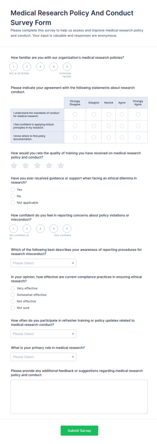 Medical Research Policy And Conduct Survey Form Template