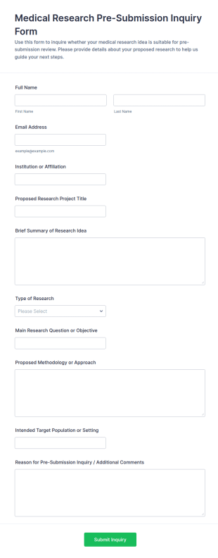 Medical Research Pre Submission Inquiry Form Template