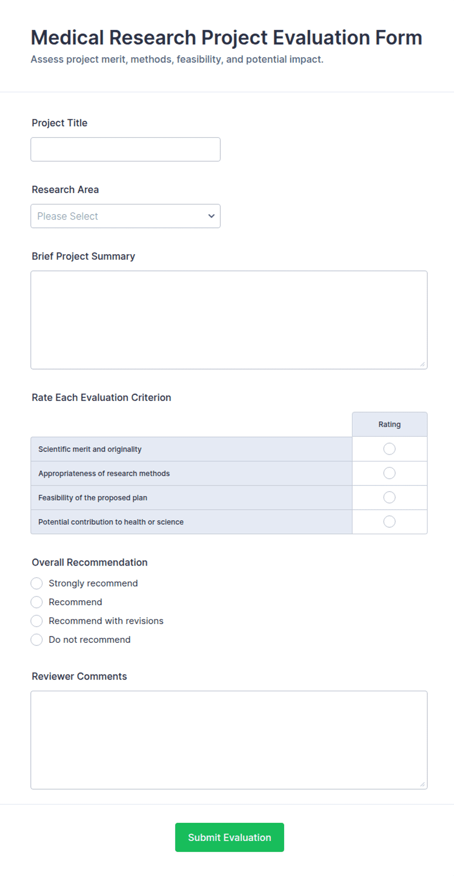 Medical Research Project Evaluation Form Template | Jotform