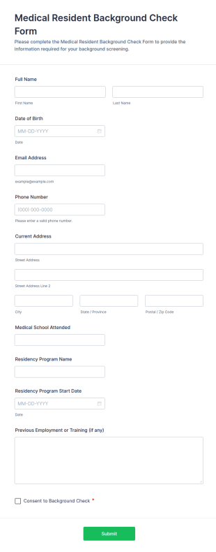 Medical Resident Background Check Form Template