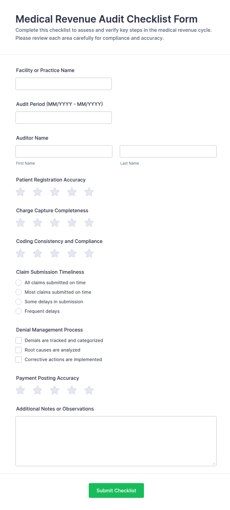 Medical Revenue Audit Checklist Form Template | Jotform