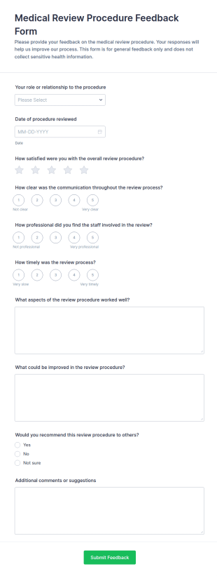 Medical Review Procedure Feedback Form Template