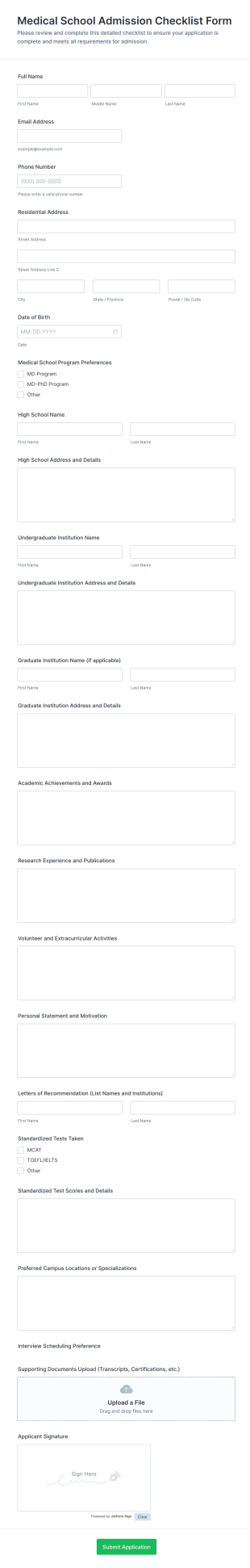 Medical School Admission Checklist Form Template