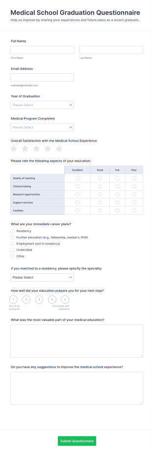 Medical School Graduation Questionnaire Form Template