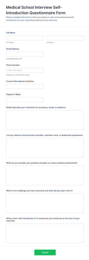 Medical School Interview Self Introduction Questionnaire Form Template