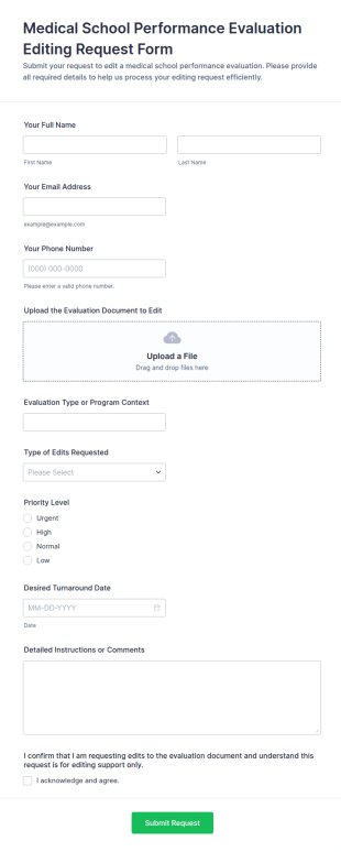 Medical School Performance Evaluation Editing Request Form Template