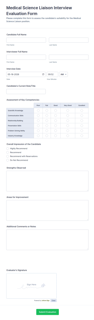 Medical Science Liaison Interview Evaluation Form Template