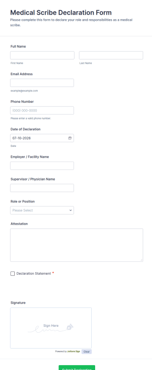 Medical Scribe Declaration Form Template