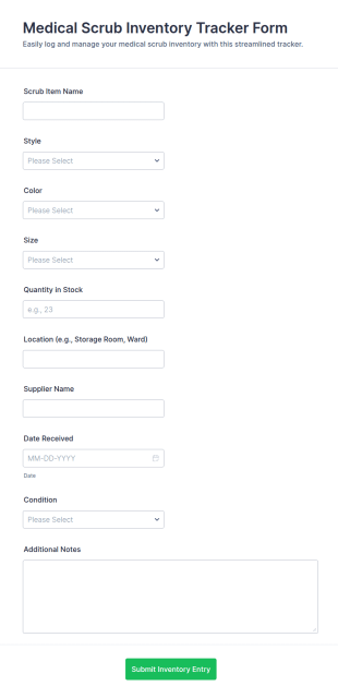 Medical Scrub Inventory Tracker Form Template
