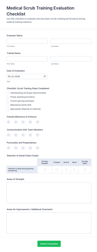 Medical Scrub Training Evaluation Checklist Form Template