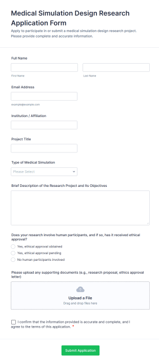 Medical Simulation Design Research Application Form Form Template