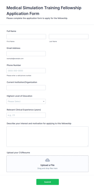 Medical Simulation Training Fellowship Application Form Form Template