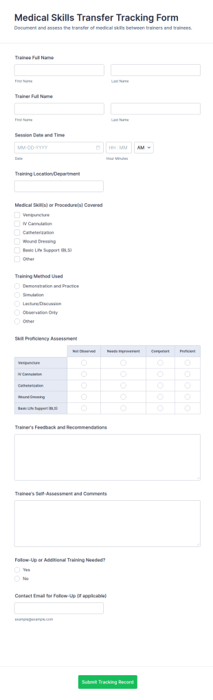 Medical Skills Transfer Tracking Form Template