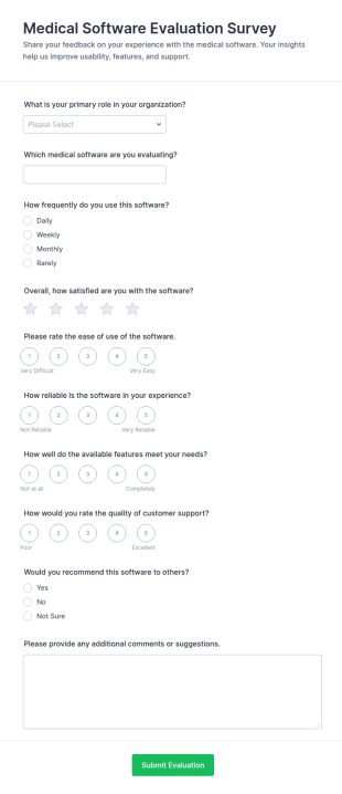 Medical Software Evaluation Survey Form Template