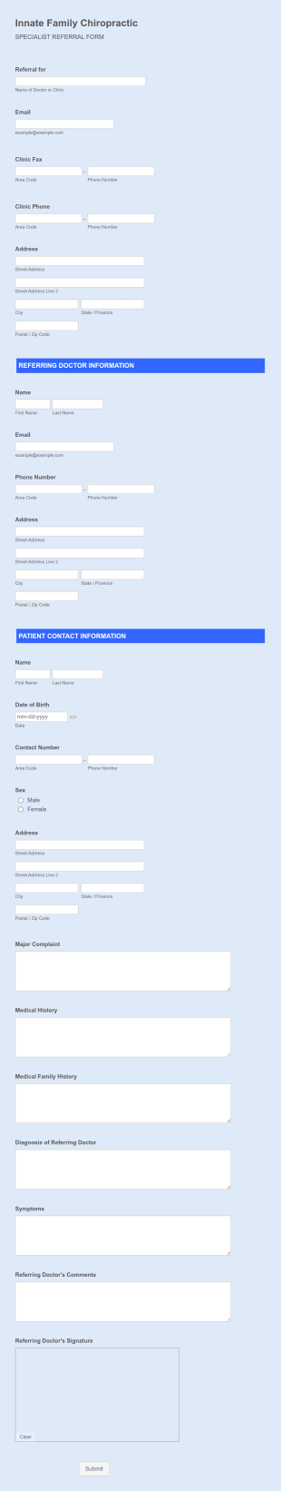 Medical Specialist Referral Form Template