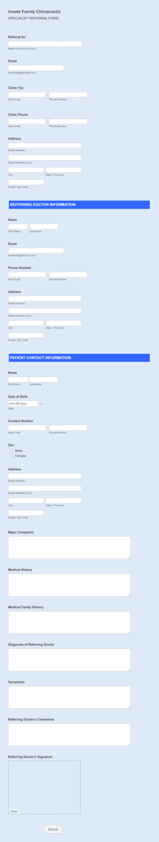 Medical Specialist Referral Form Template