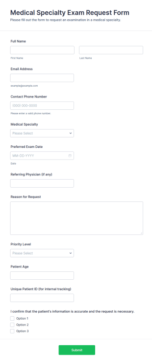 Medical Specialty Exam Request Form Template